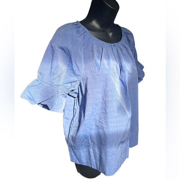 ANN TAYLOR Blue Blouse with One Front Button Closure & Detailed Sleeves - Picture 2 of 6